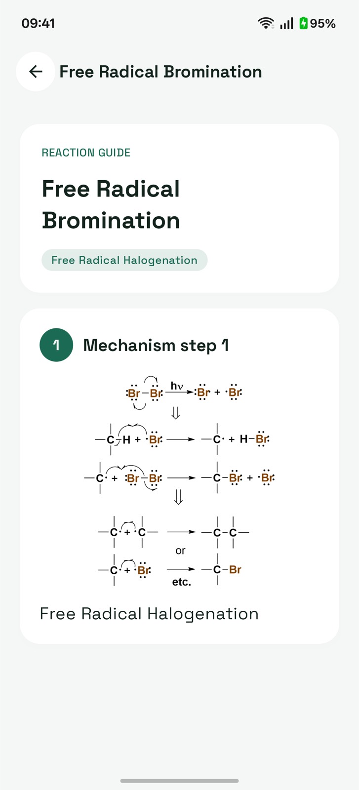 Free radical bromination arrow-pushing mechanism scheme