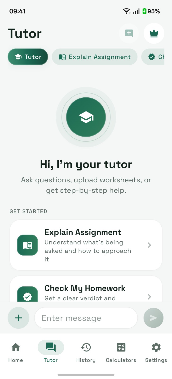 Organic chemistry AI tutor chat screen with three conversation modes